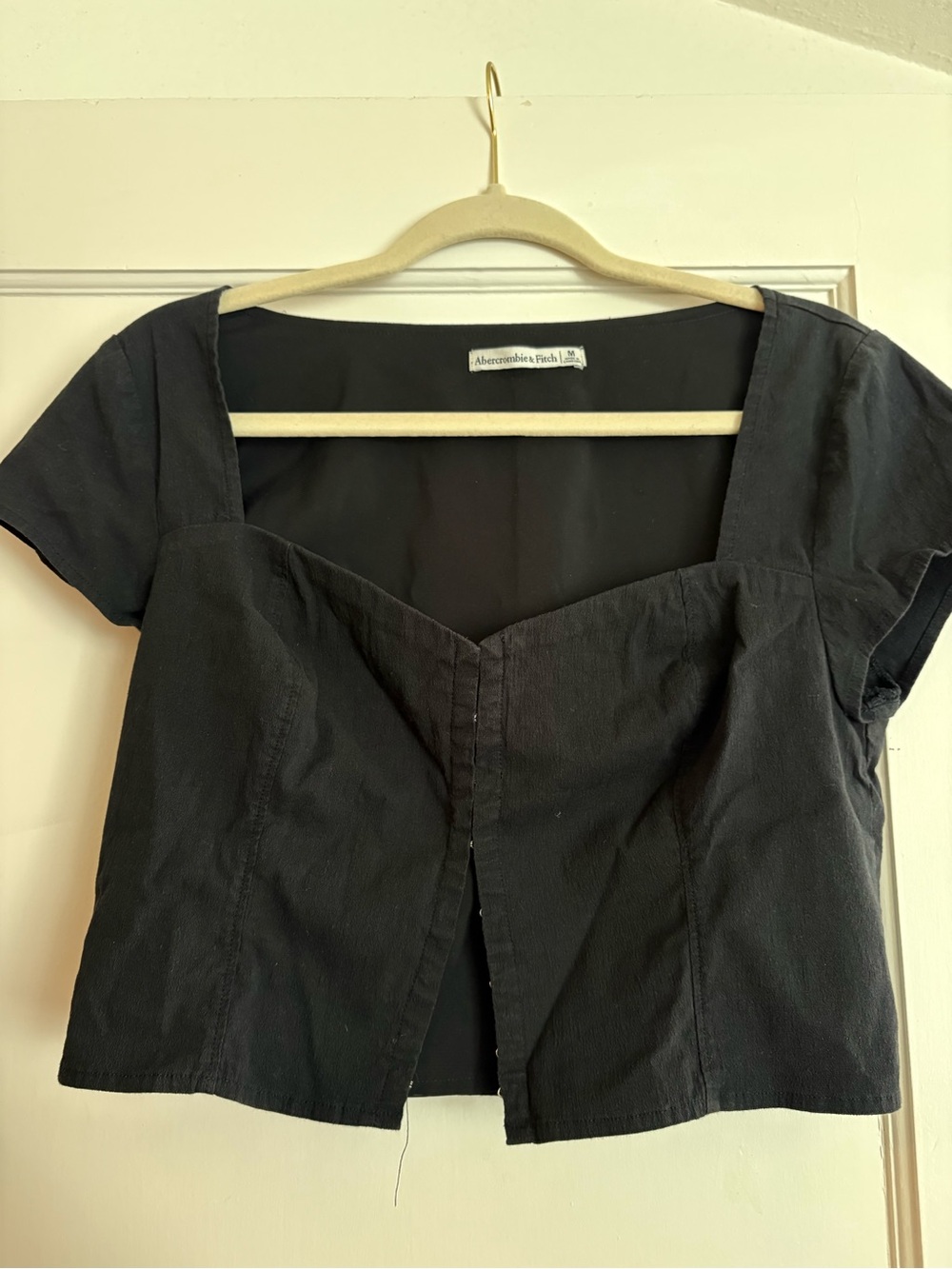 Abercrombie & Fitch Black Square-Neck Short Sleeve Crop Top